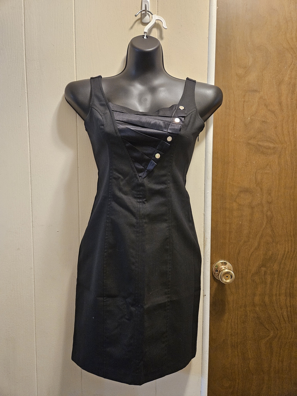 bebe Black Sleeveless Sheath Dress with Satin Placket